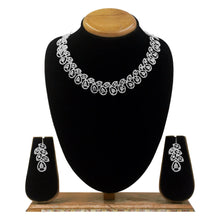 Silver Plated Leafy Design Austrian Diamond Alloy Choker Necklace Jewellery Set - Aanya