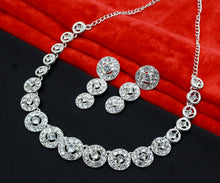 Silver Plated Round Shape Design Austrian Diamond Alloy Choker Necklace jewellery Set - Aanya
