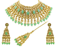 Traditional Kundan Mint & Pearl choker necklace set - Aanya