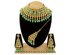 Traditional Kundan Mint & Pearl choker necklace set - Aanya