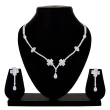 American Diamond Classic Look Floral Design Silver Plated Choker Necklace - Aanya