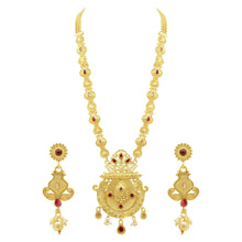 Antique Gold Plated Pearl & Kempu Stone Studded Long Necklace Set - Aanya