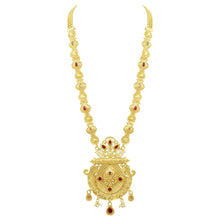 Antique Gold Plated Pearl & Kempu Stone Studded Long Necklace Set - Aanya