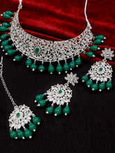 Attractive Look  Silver Plated Artificial Stone & Beads Studded Choker Neckalce Set - Aanya