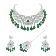 Attractive Look  Silver Plated Artificial Stone & Beads Studded Choker Neckalce Set - Aanya