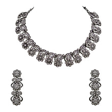 Austrian Diamond Floral Design Oxidised Choker Necklce Jewellery Set - Aanya