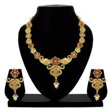 Classic Floral Textured Antique Gold Plated Necklace Set - Aanya