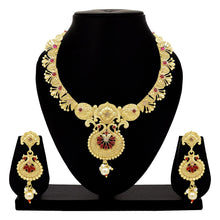 Classic Look Twin Peacock Feather Antique Gold Necklace set - Aanya