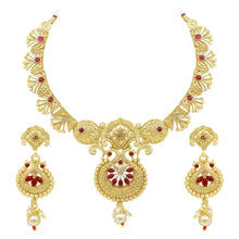 Classic Look Twin Peacock Feather Antique Gold Necklace set - Aanya
