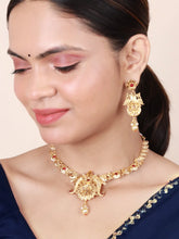 Classic Round Floral Textured Antique Gold Plated Necklace Set - Aanya