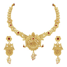 Classic Round Floral Textured Antique Gold Plated Necklace Set - Aanya