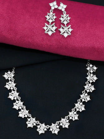 Crisscross Square Austrian Diamond Necklace Set - Aanya