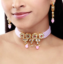 Crystal Beads Gold Plated Kundan Stone Work Patti Choker Necklace  Jewellery Set - Aanya