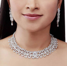 Dazzling Alloy Austrian Diamond Silver Plated Choker Necklace Set - Aanya