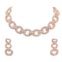 Ethnic Collection Party Wear Rose Gold Plated Austrian Diamond Link Choker Necklace Jewellery Set - Aanya