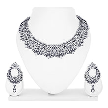 Ethnic Glamorous Design Oxidised Austrian Diamond Choker Necklace Jewellery Set - Aanya