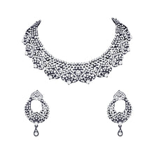 Ethnic Glamorous Design Oxidised Austrian Diamond Choker Necklace Jewellery Set - Aanya