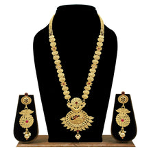 Floral  Kempu Stone Work Studded Brass Antique Gold Plated Long Jewellery Set - Aanya