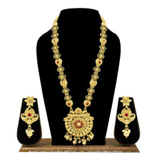 Floral Design Kempu Stone Work Studded Brass Antique Gold Plated Long Set - Aanya