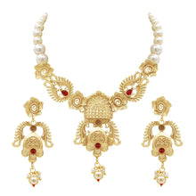 Floral Glossy Antique Gold Plated Necklace set - Aanya