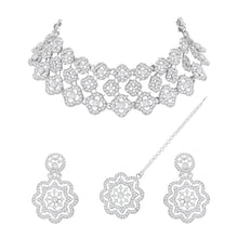 Floral Luster - Austrian Stone Silver Plated Choker Set - Aanya