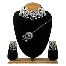Floral Shape Design Mirror Work  Alloy Choker Necklace Jewellery Set - Aanya