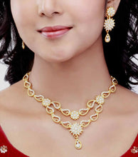 Flower Design Austrian Diamond Choker Necklace Jewellery Set - Aanya