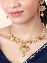 Geometric Filigree Work Flowery Antique Gold Plated Necklace set - Aanya