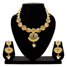 Geometric Filigree Work Flowery Antique Gold Plated Necklace set - Aanya