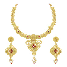 Geometric Floral Traditional Gold Plated Necklace set - Aanya