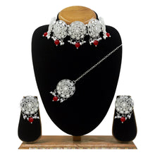 Glamorous Design Silver Plated Mirror Work Choker Necklace Jewellery Set - Aanya
