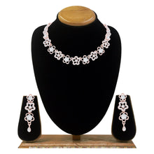 Glamorous Look Western Collection Floral Design Austrian Diamond Choker Necklace Jewellery Set - Aanya
