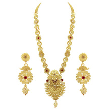Glossy Antique  Gold Plated Kempu Stone & Pearl Work Beautiful Long Necklace Set - Aanya