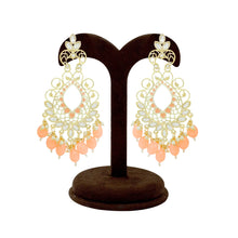Gold Plated Floral Design Kundan Stone & Pearl Work Dangler Stylish Fancy Earring - Aanya