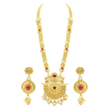 Gold Plated Kempu Stone & Pearl Work Beautiful Long Necklace Set - Aanya