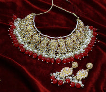 Gold Plated Kundan & Pearl Beads Work Green Color Choker Necklace Set - Aanya