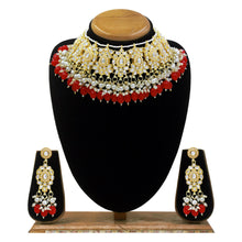 Gold Plated Kundan & Pearl Beads Work Green Color Choker Necklace Set - Aanya