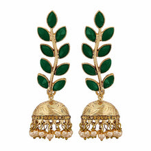 Gold Plated Leaves Twig Traditional Alloy Green Color Jhumki Earring - Aanya