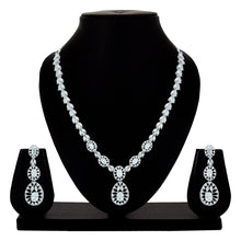 Graceful Grove American Diamond Leaf Long Necklace Set - Aanya