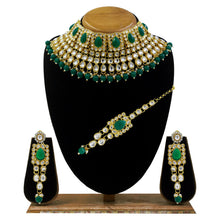 Green Color Kundan Stone Work Choker Necklace Jewellery Set - Aanya