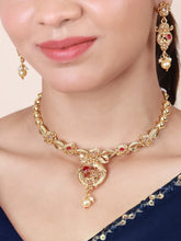 Imperial Rajwadi Floral Antique Gold Plated Necklace set - Aanya