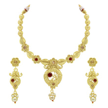 Imperial Rajwadi Floral Antique Gold Plated Necklace set - Aanya