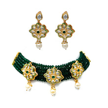 Indian Fashion Bridal Multi Layer Kundan Patti Choker Set (Green, Maroon) - Aanya