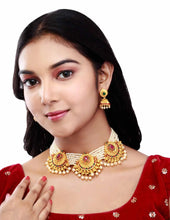 Latest Antique Matte Gold Finish Wonderful Choker Necklace Set For Stylish Look - Aanya