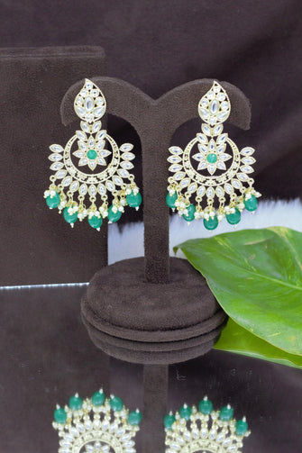 Latest Stylish Gold Plated Floral Design Handcrafted Pearl Kundan Beaded Chand Bali Earring - Aanya