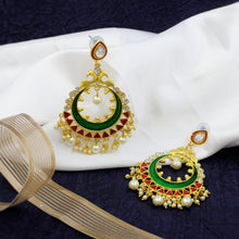 Meena Kundan Stone Work Peacock Design Chandbali Earring - Aanya