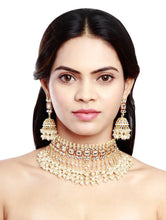 Meena Work Kundan Stone Pearl Choker Necklace Jewellery Set - Aanya