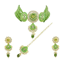 Meenakri Work Round Shape With Kundan Stone Beaded Choker Necklace Jewellery Set - Aanya