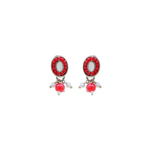 Oval Shape Ethnic Design Mirror Work Silver Plated Red Pearl & Beads Alloy Choker Necklace Jewellery Set - Aanya