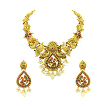 Peacock Antique Design Gold Plated Wedding Collection Choker Necklace Set - Aanya
